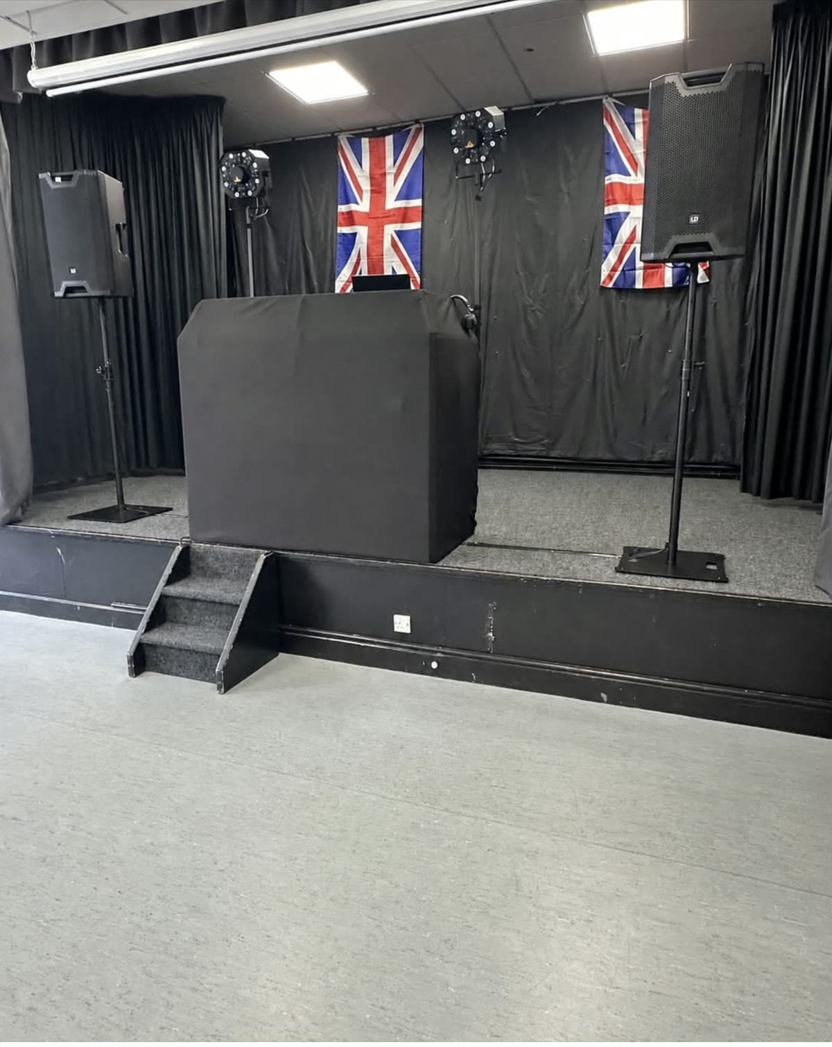 DJ Jordan H stage setup for a 50th birthday at Bolton Legion