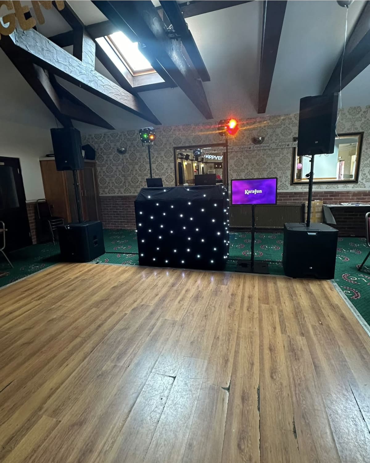 DJ and karaoke setup for an engagement party at Lord Conyers in Conisbrough